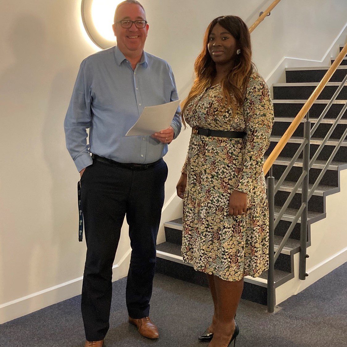 EXPANSION: Healthcare recruitment agency SNG Healthcare is one of five expanding companies to take additional workspace at Ocean Village Innovation Centre, Southampton. Stephen Deller, Centre Manager, with Ebele Ossai, the founder and owner of SNG Healthcare, which moved into the serviced offices hub just over a year ago, having just started out in January 2021